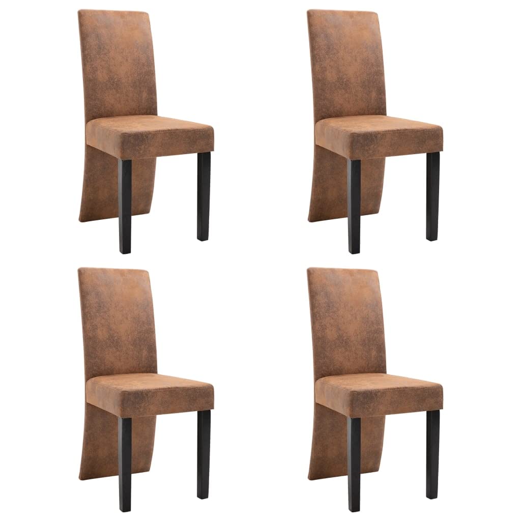 vidaXL Modern Dining Chairs Set of 4, Brown Faux Suede Leather Upholstery, Comfort Padding, High Backrest Design, Stable Wooden Legs