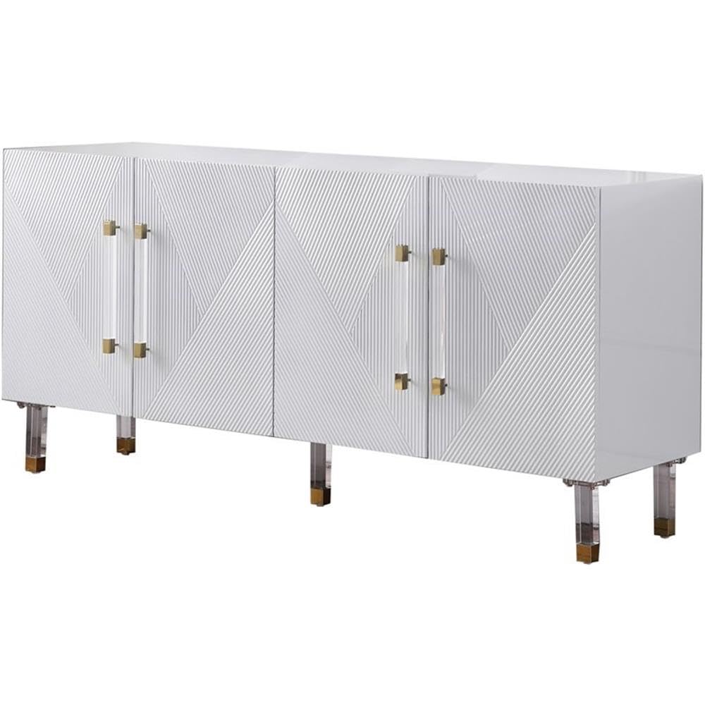 Best Master Furniture Tyrell High Gloss Lacquer Sideboard/Buffet With Gold Accents, White