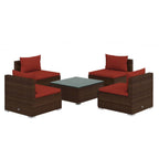vidaXL 5-Piece Patio Lounge Set - Poly Rattan Outdoor Furniture with Comfortable Cushions and Modular Design, Brown