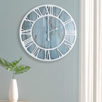 1st owned Wall Clock for Home Decor - 16 Inch Blue Wood Wall Clocks Battery Operated Silent Non Ticking Simple Minimalist Roman 