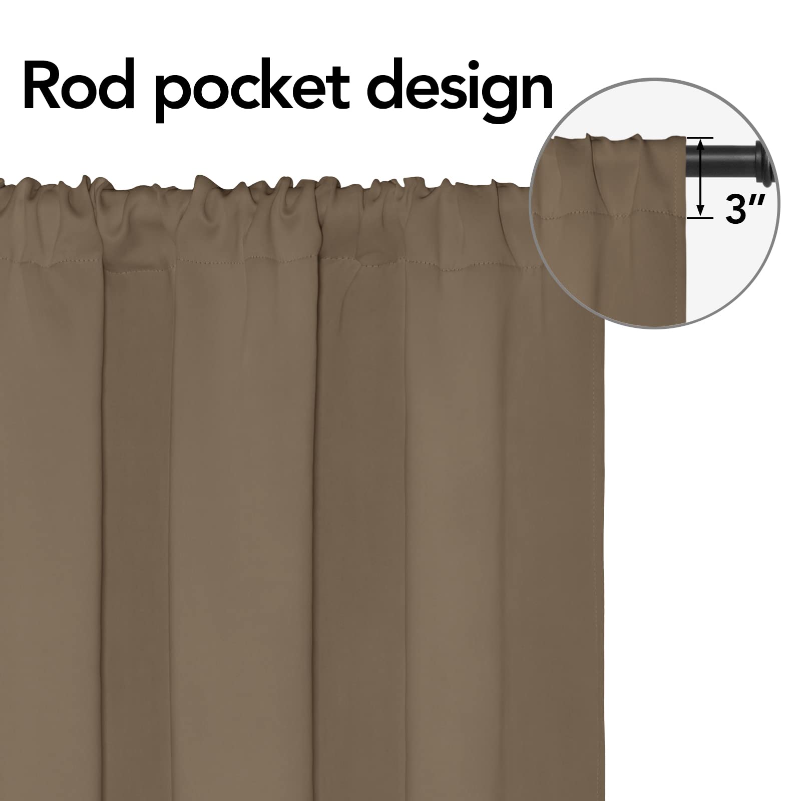 Easy-Going Rod Pocket Blackout Curtains For Bedroom, Room Darkening Window Curtains For Living Room, Thermal Insulated Noise Reduction Solid Window Drapes, 2 Panels(52X96 In, Camel)