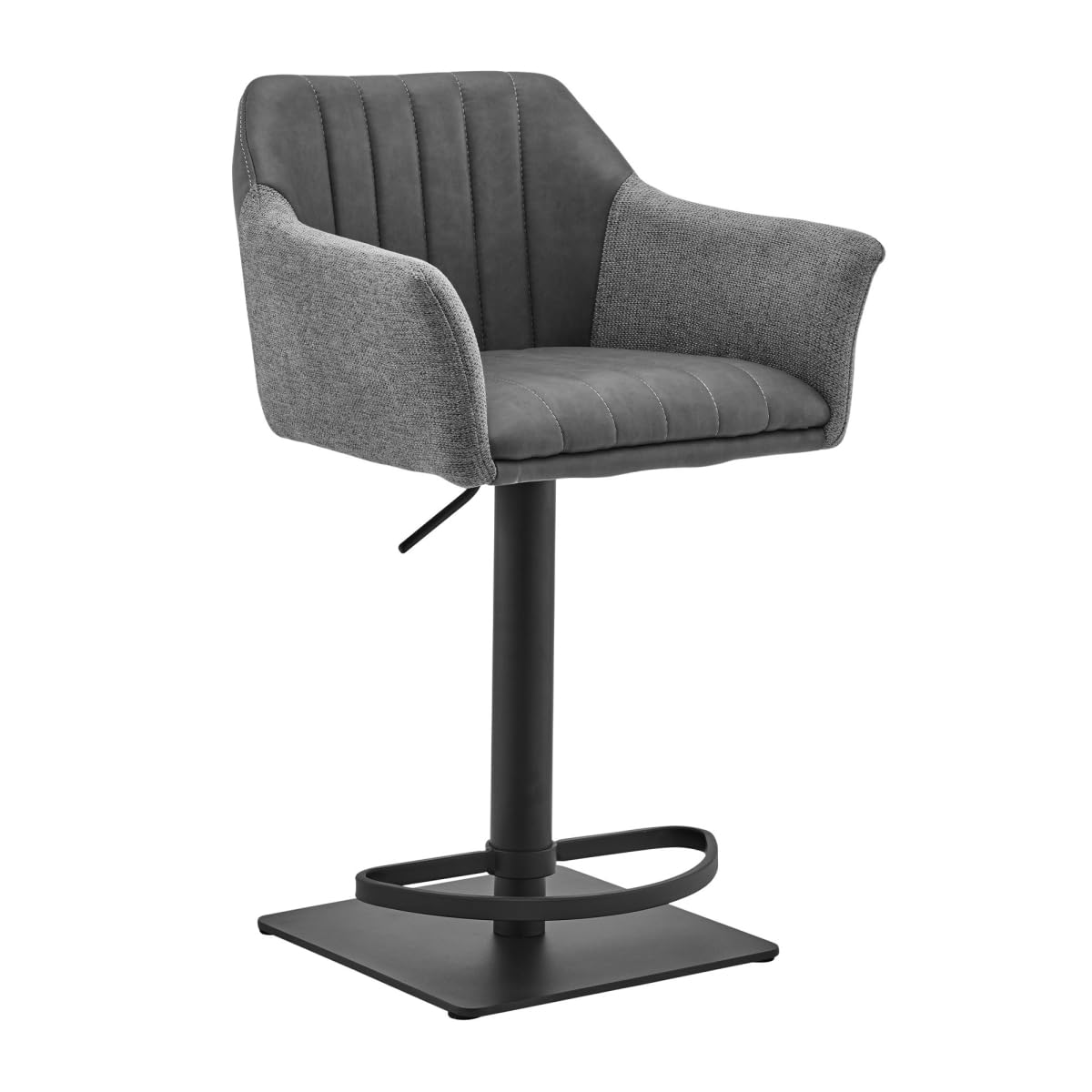 HomeRoots 476998 Lush Grey Faux Leather & Fabric Adjustable Swivel Stool