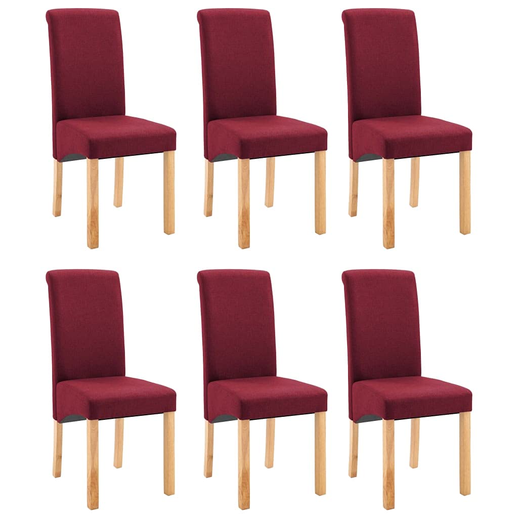 vidaXL Set of 6 Dining Chairs, Red Fabric Upholstery with Wooden Frames, Ergonomic Design, Ideal for Dining Room and Living Room