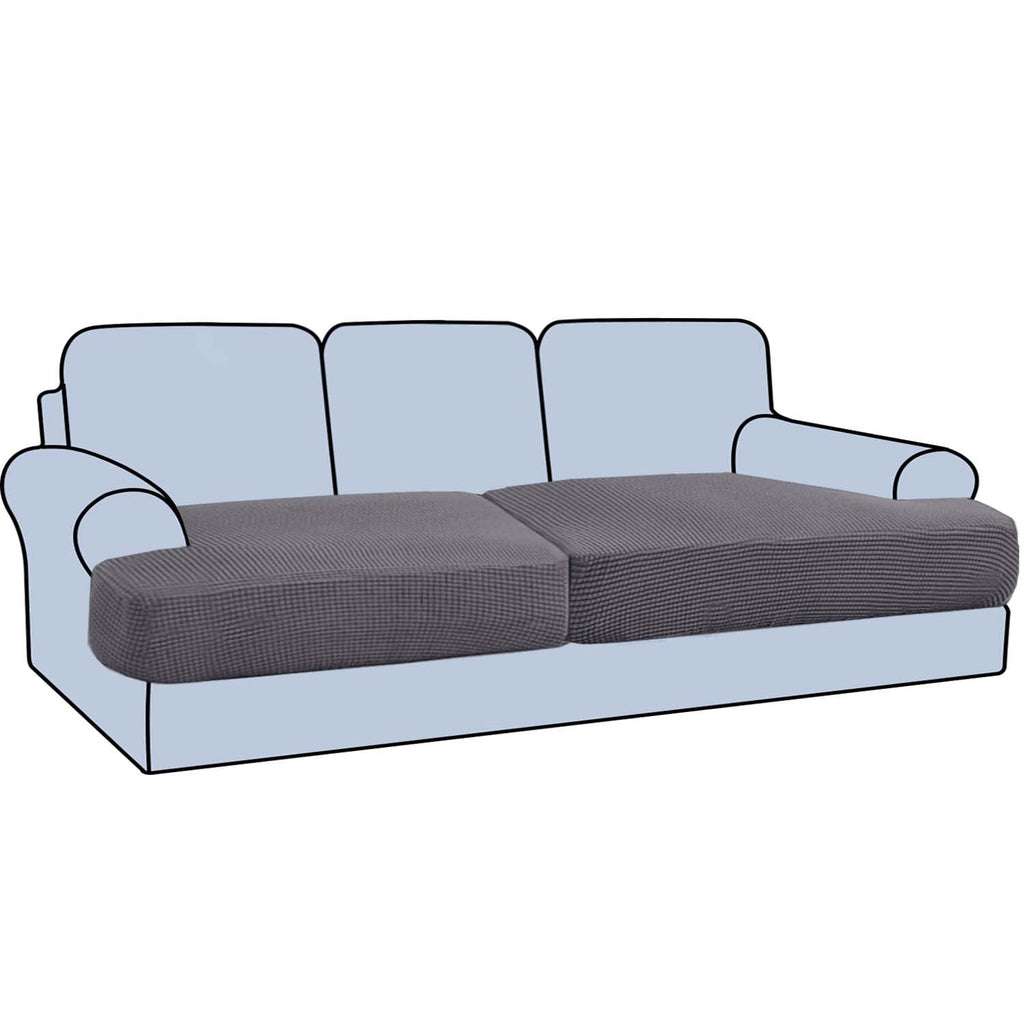 H.Versailtex Stretch 2 Piece T Cushion Sofa Slipcovers Individually Sofa Cushion Covers For 2 Cushion Couch Sofa Seat Cushion Covers With Elastic Bands Featuring Thicker Jacquard Fabric, Grey