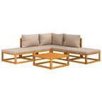 vidaXL - Patio Furniture Set - Sectional Sofa Set 6 Piece - Outdoor Lounge - Solid Acacia Wood - Taupe Cushions - Ideal for Patio/Garden/Living Area