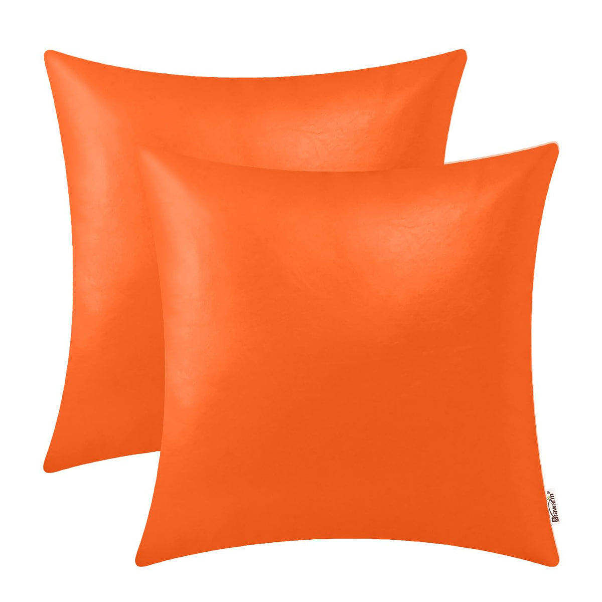 Brawarm Faux Leather Throw Pillow Covers 22 X 22 Inches - Orange Leather Pilow Covers Pack Of 2, Solid Dyed Leather Pillowcases
