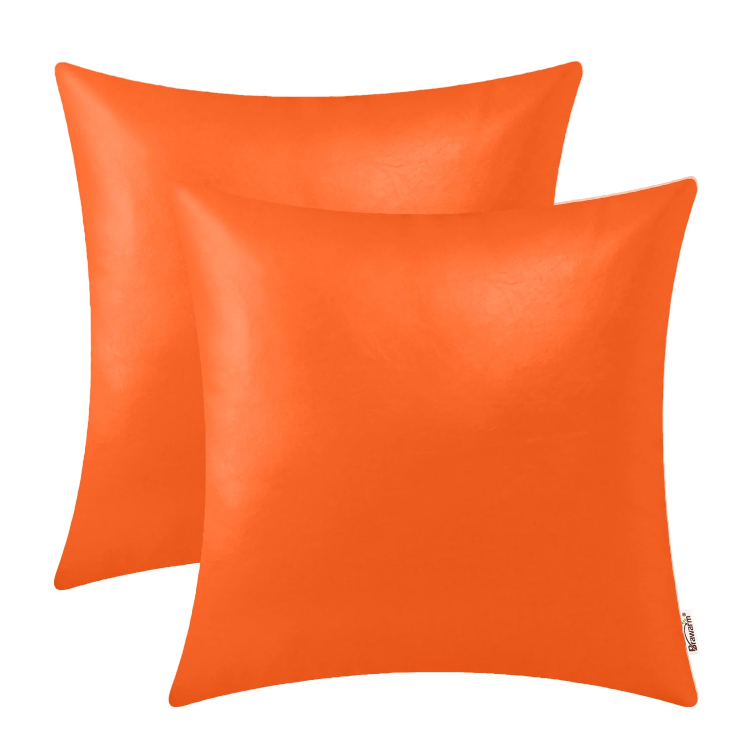 Brawarm Faux Leather Throw Pillow Covers 18 X 18 Inches - Orange Leather Pilow Covers Pack Of 2, Solid Dyed Leather Pillowcases