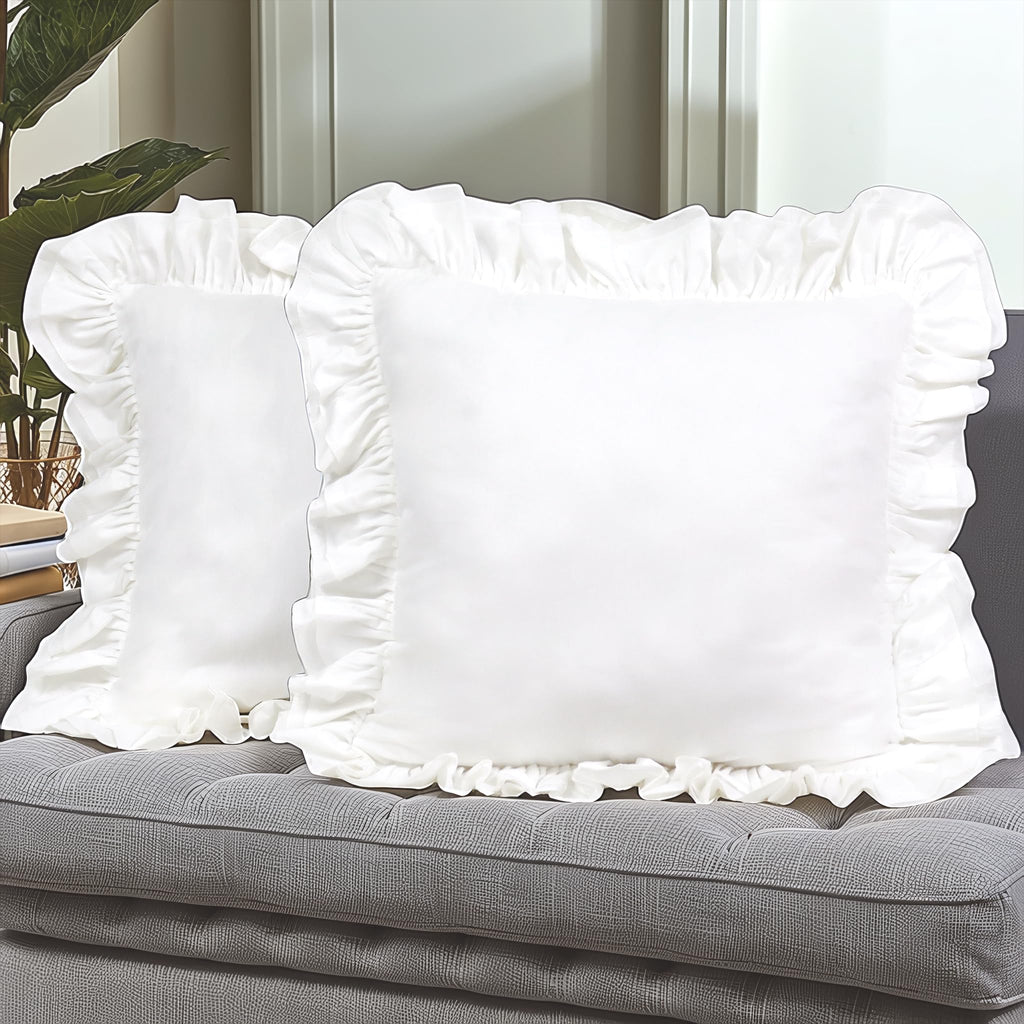 Lemfux White Cotton Ruffle Euro Pillow Shams 24 * 24Inch Shabby Chic Decorative Pillow Covers Feminine Ruffled Christmas Pillow
