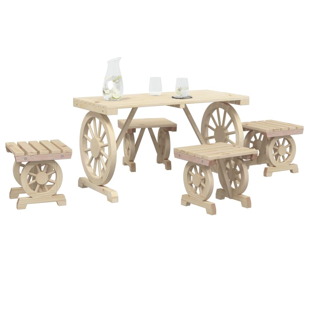 vidaXL 5-Piece Outdoor Dining Set - Wagon Wheel Design Brown Natural Solid Fir Wood for Garden Patio Deck Seating