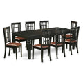 East West Furniture LGNI9-BLK-LC 9 Piece Kitchen Table & Chairs Set Includes a Rectangle Dining Room Table with Butterfly Leaf and 8 Faux Leather Upholstered Chairs, 42x84 Inch, Black
