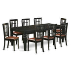 East West Furniture LGNI9-BLK-LC 9 Piece Kitchen Table & Chairs Set Includes a Rectangle Dining Room Table with Butterfly Leaf and 8 Faux Leather Upholstered Chairs, 42x84 Inch, Black