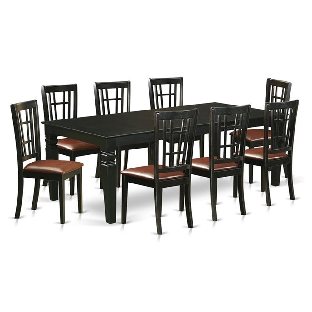 East West Furniture LGNI9-BLK-LC 9 Piece Kitchen Table & Chairs Set Includes a Rectangle Dining Room Table with Butterfly Leaf and 8 Faux Leather Upholstered Chairs, 42x84 Inch, Black