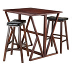 Ergode Harrington Drop Leaf High Table Set - 29-Inch Walnut Finish - Space-Saving Design, Swinging Gate Leg, Includes 2 Cushion Bar Stools - Perfect for Kitchen or Dining - Solid Wood, Easy Assembly