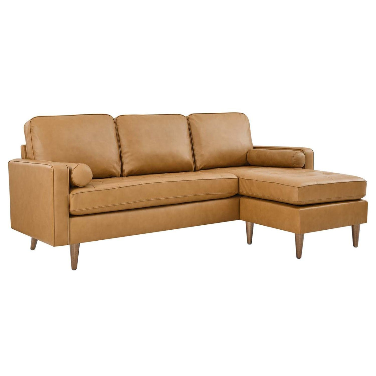 Modway Valour 78&quot; Modern Style Leather Apartment Sectional Sofa in Tan