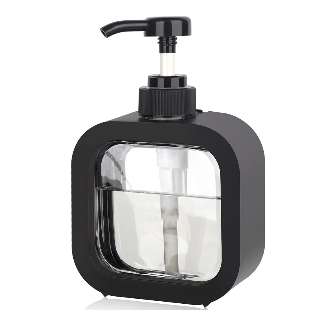 BATH GURU Clear Plastic Countertop/Table Top Liquid Soap Dispenser for Bathroom/Kitchen, Pack of 1, 500 Ml, Black