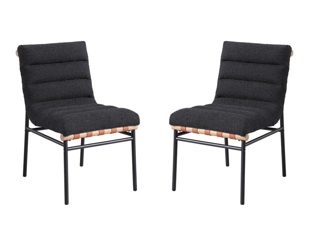 LILOLA LIVING Lahni Black Boucle Fabric Set of 2 Dining Chair with Black Iron Legs