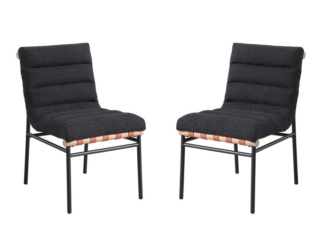 LILOLA LIVING Lahni Dark Gray Boucle Fabric Set of 2 Dining Chair with Black Iron Legs