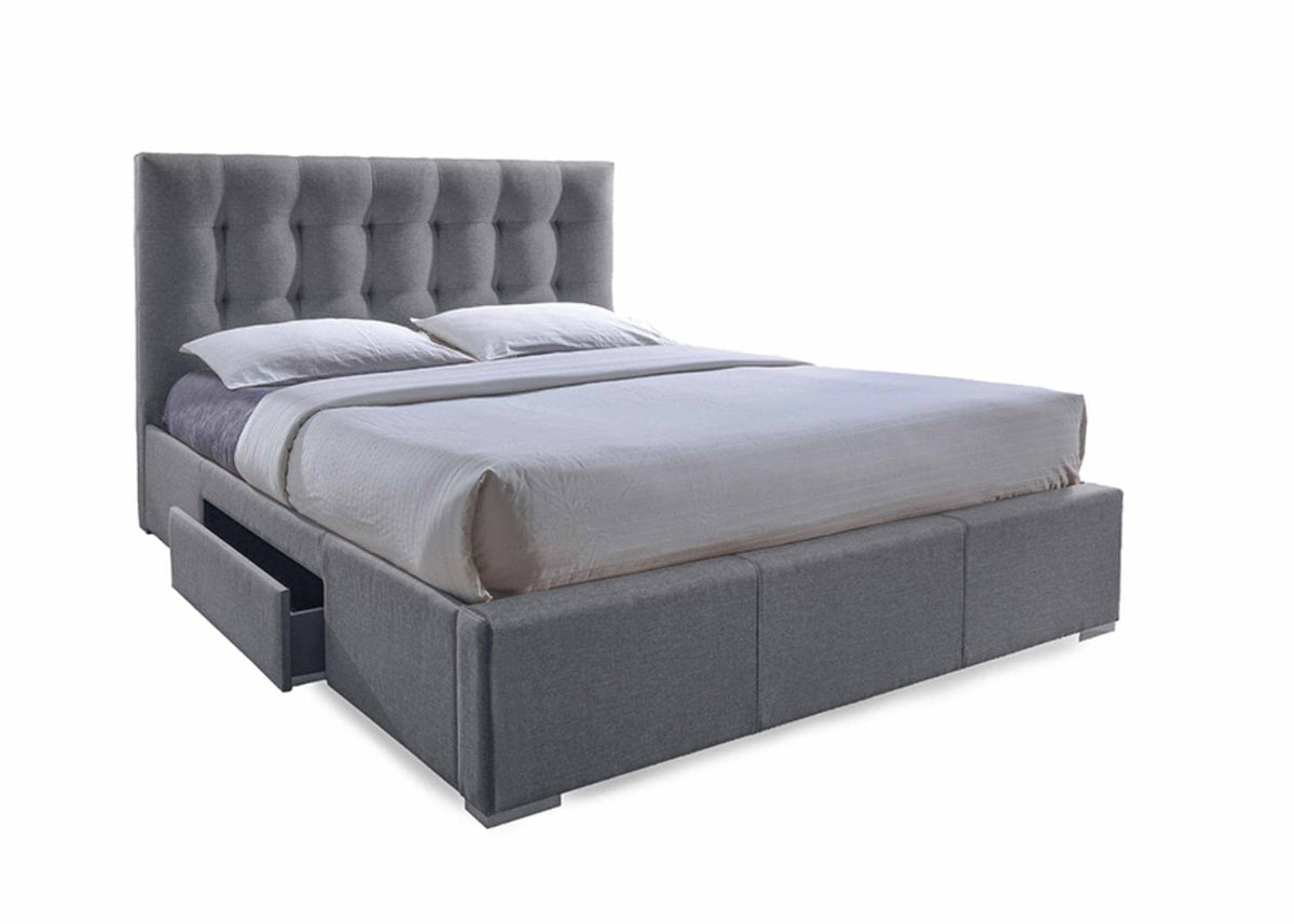 Baxton Studio Sarter Contemporary Grid-Tufted Fabric Upholstered Storage Bed with 2 Drawers, Queen, Grey