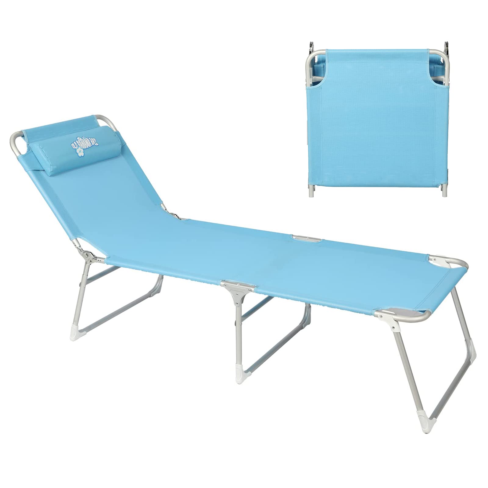 Old Bahama Bay Cot with Pillow 4-Positions Folding Recliner Lounger Bed for Camping/Travel/Beach/Hiking/Patio, Supports 250LBS, 