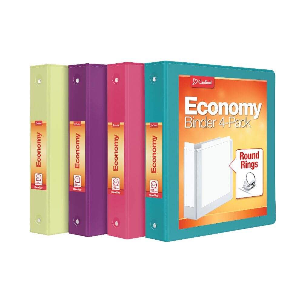 Cardinal 3 Ring Binders, Binders For School And Office, Durable 1.5 Inch, Round Rings, Holds 350 Sheets, Clearvue Presentation V