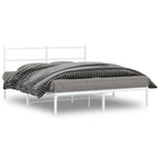 vidaXL White Metal Bed Frame-Double, Sturdy Steel Bedroom Furniture w/Headboard & Storage Space, Fits 59.1"x78.7" Mattress
