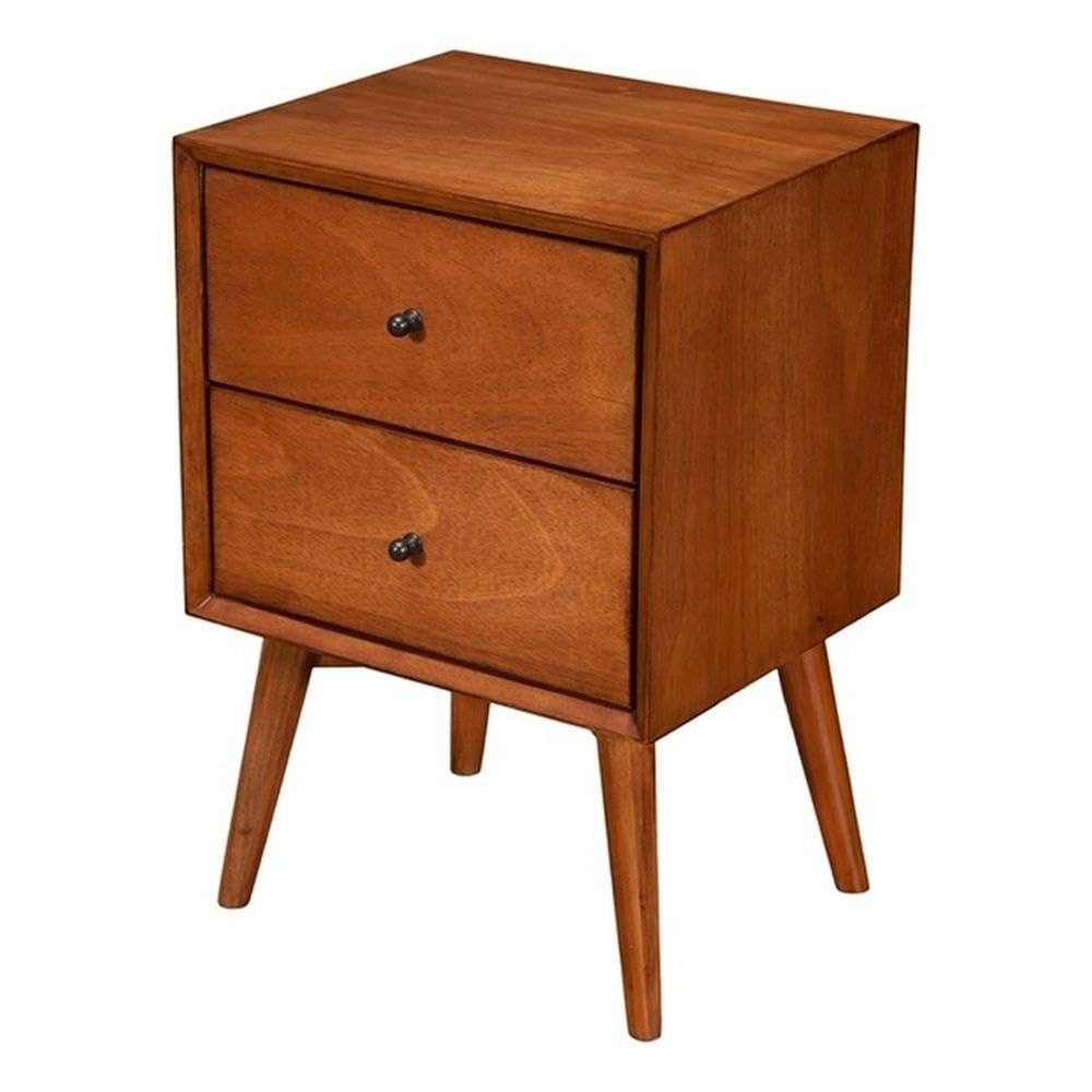 Alpine Furniture Flynn Mid Century Modern Mahogany Fully Assembled Bedroom Side Nightstand with 2 Bedside Storage Drawers, Chest