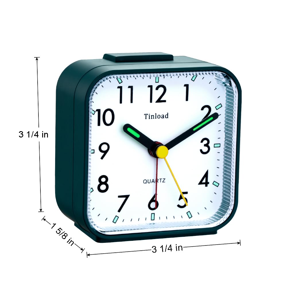 Tinload Small Battery Analog Alarm Clock Silent Non Ticking, Ascending Beep Sounds, Snooze,Light Functions