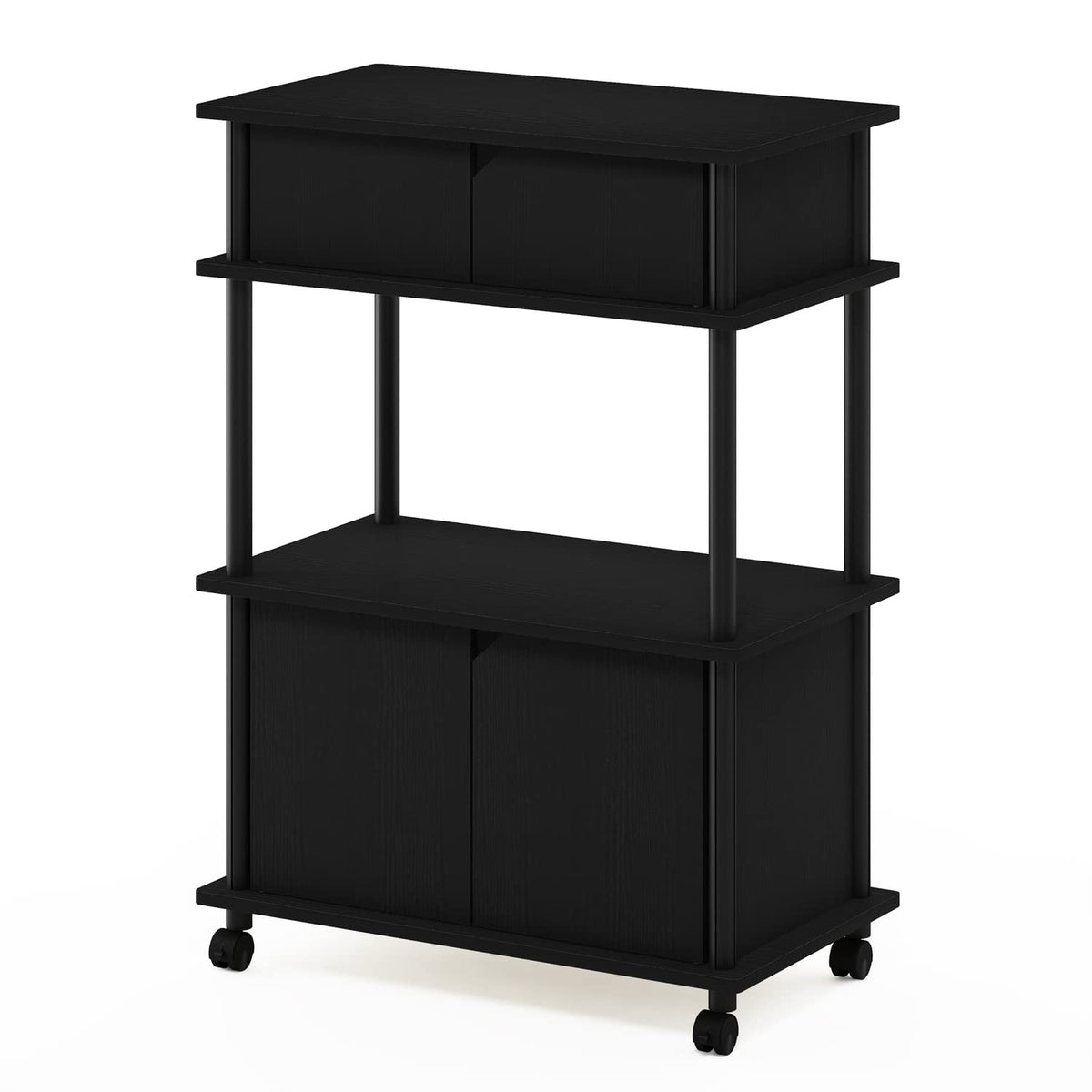 Furinno Turn-N-Tube Kitchen Storage Cart with Cabinet with Lockable Wheels, Americano/Black