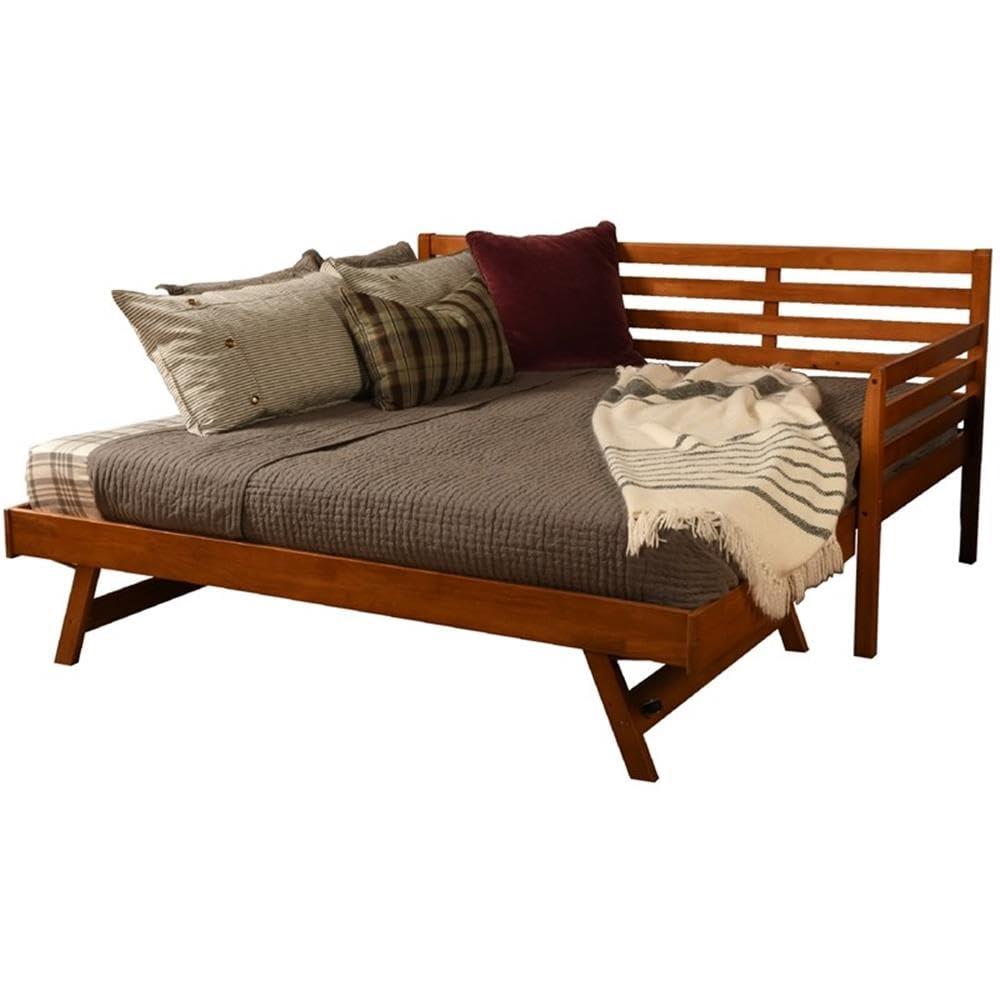 Kodiak Furniture Twin to King Size Daybed with Pop Up Trundle in Wood, in Mahogany, No Box Spring Needed, Easy Assembly, Up to Weight Capacity