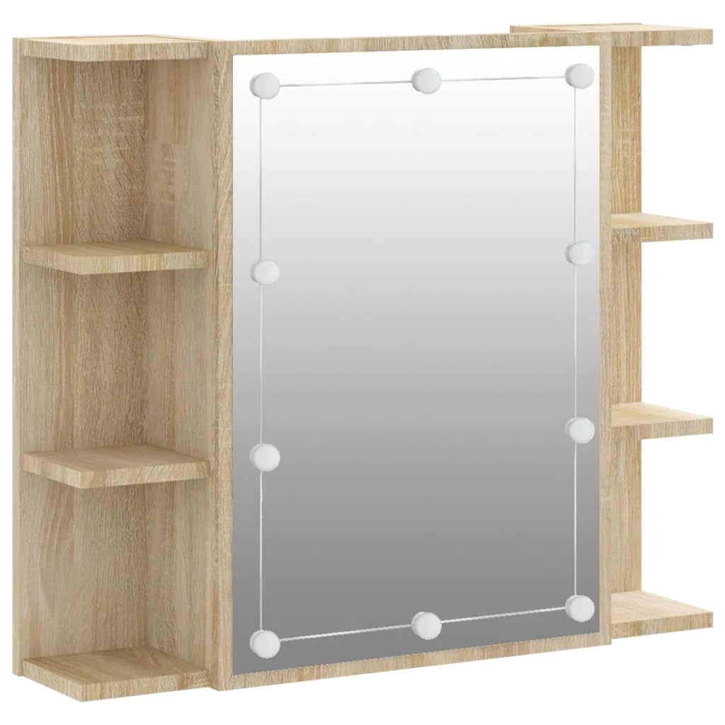 vidaXL Mirror Cabinet with LED Sonoma Oak 27.6&quot;x6.5&quot;x23.6&quot;