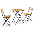 vidaXL 3 Piece Bistro Set - Foldable and Durable Design in Solid Acacia Wood and Sturdy Steel - Ideal for Indoor or Outdoor Dining
