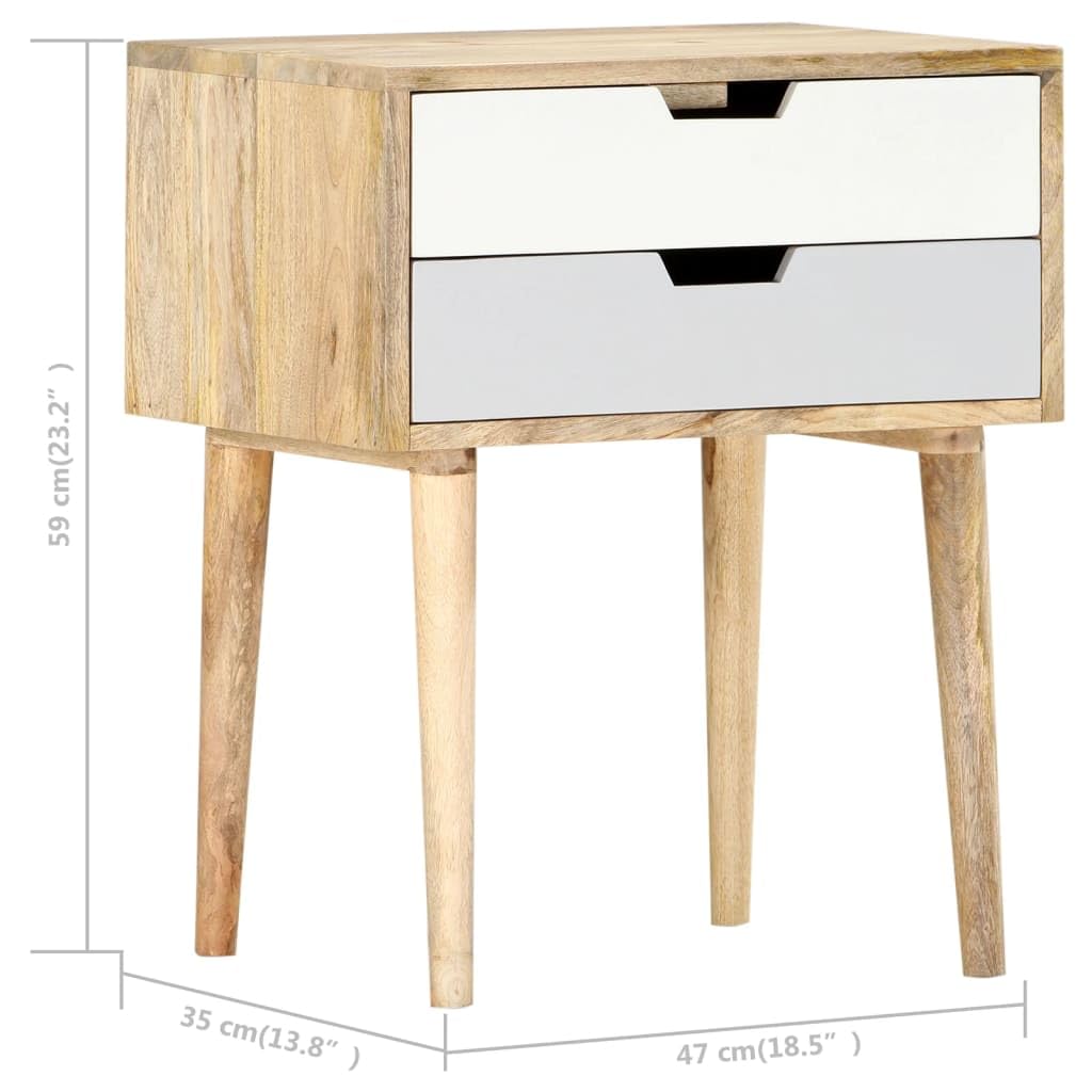 vidaXL Solid Mango Wood Bedside Cabinet - Rustic Brown and Multicolor Nightstand with Two Drawers - Handmade and Uniquely Polished, Painted, Lacquered