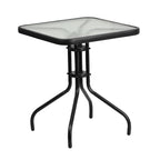Flash Furniture Lila 23.5'' Square Glass Metal Table with 2 Black Rattan Stack Chairs