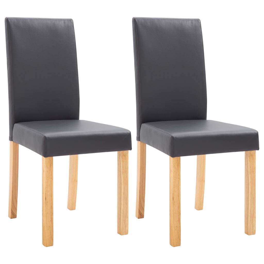 vidaXL Modern Faux Leather Dining Chairs in Gray - Set of 2 with Wooden Legs, Comfortable Upholstery and Sleek Design