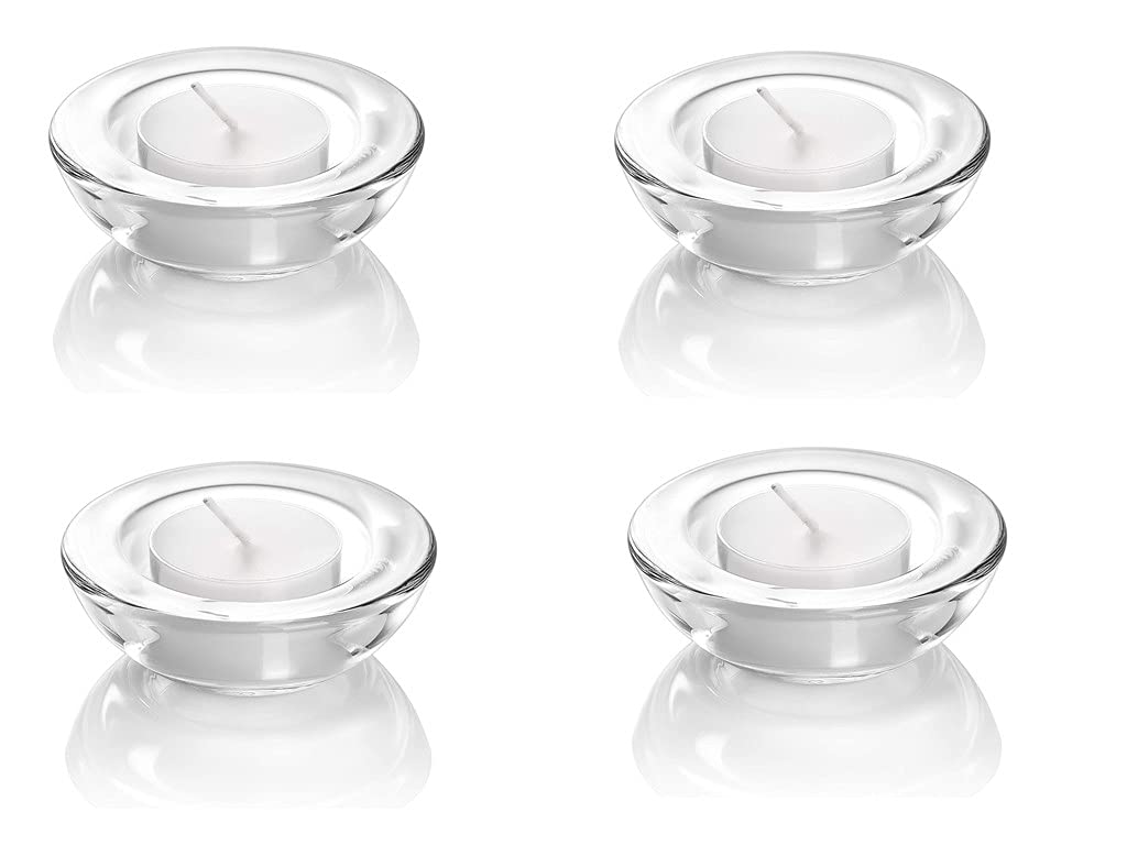 4 Pack,Clear Tealight Candle Holders, 3 Round Chunky Glass Candle Holder
