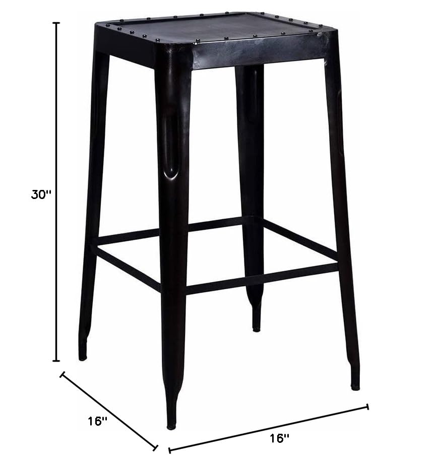 GFURN Industrial Bar Stool Big Raw Metal, Black Distressed