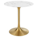 Modway Lippa 28" Mid-Century Modern Dining Table With Round Top In Gold White