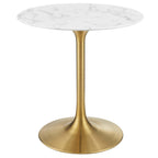 Modway Lippa 28" Mid-Century Modern Dining Table With Round Top In Gold White