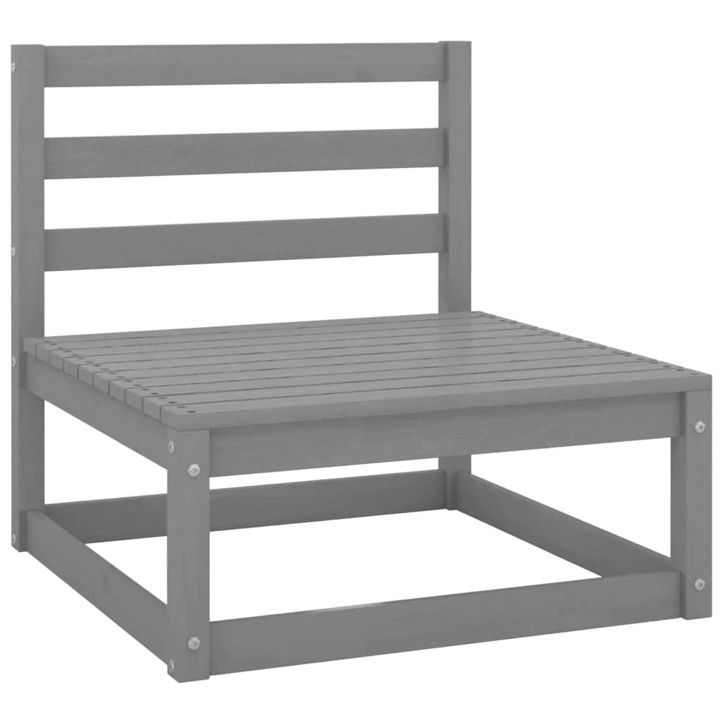 vidaXL Solid Wood Pine Patio 3-Seater Sofa Garden Outdoor Lawn Yard Terrace Balcony Wooden Seat Seating Middle Sofa Furniture Gray