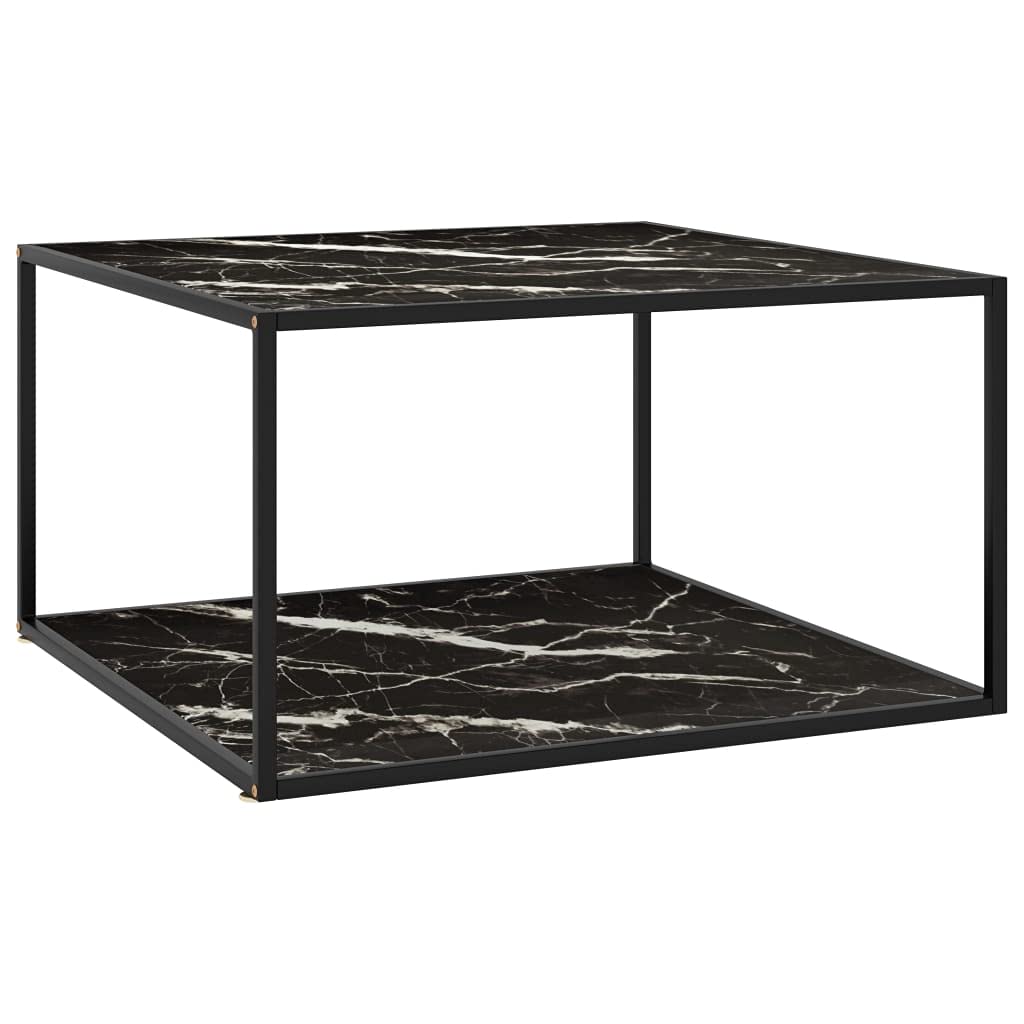 vidaXL Square Coffee Table - Elegant Black Marble Tempered Glass Tabletop with Durable Powder-Coated Steel Frame - 35.4x35.4x19.7 - Easy Assembly Required