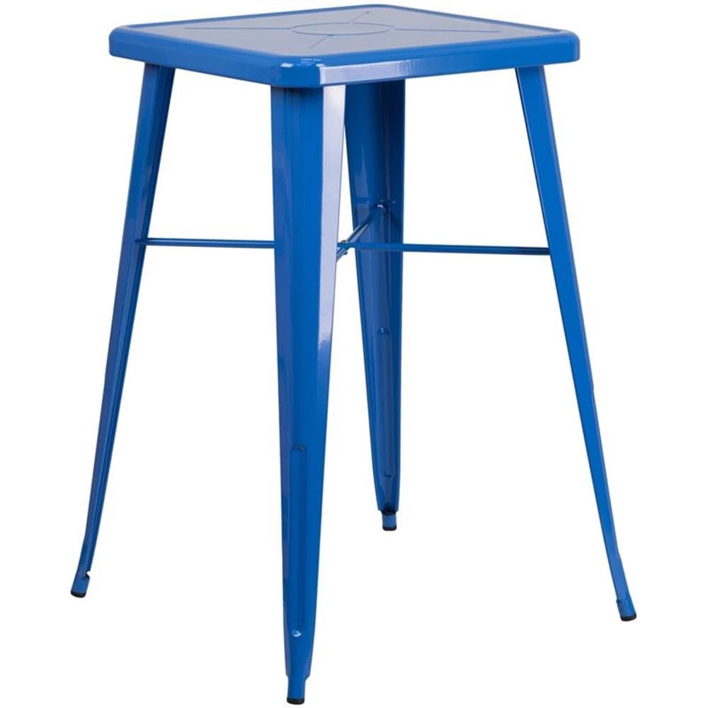 Flash Furniture Commercial Grade 23.75" Square Blue Metal Indoor-Outdoor Bar Table Set with 2 Stools with Backs
