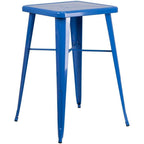 Flash Furniture Commercial Grade 23.75" Square Blue Metal Indoor-Outdoor Bar Table Set with 2 Stools with Backs