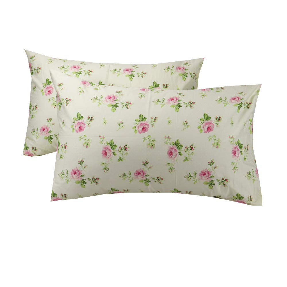 Set Of 2 Pillow Cases Standard Size, 400 Thread Count Cotton Pillow Covers Red Floral Printed, 20'X 30'
