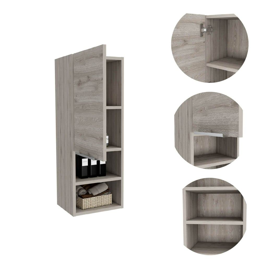 DEPOT E-SHOP Savona Medicine Single Door Cabinet with Two Interior Shelves and Two External Shelves, 32" H, Light Gray, Bathroom