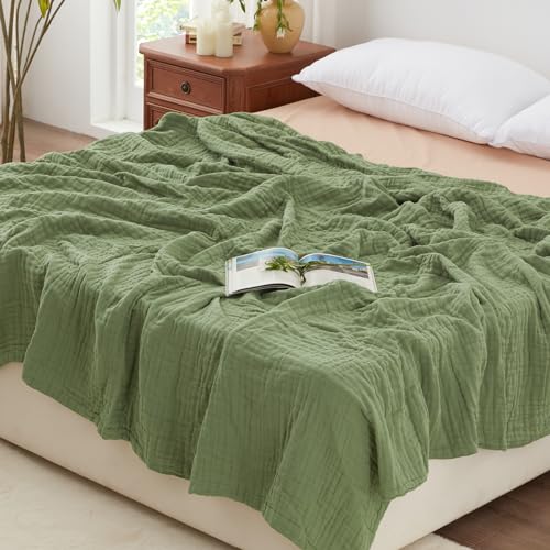 Love'S Cabin 6 Layer 100% Cotton Muslin Blanket, 108'X90' Muslin King Size Blanket For Bed Couch, Sage Green King Muslin Blanket, Cotton Gauze Blanket For Adult, Lightweight And Breathable Blanket