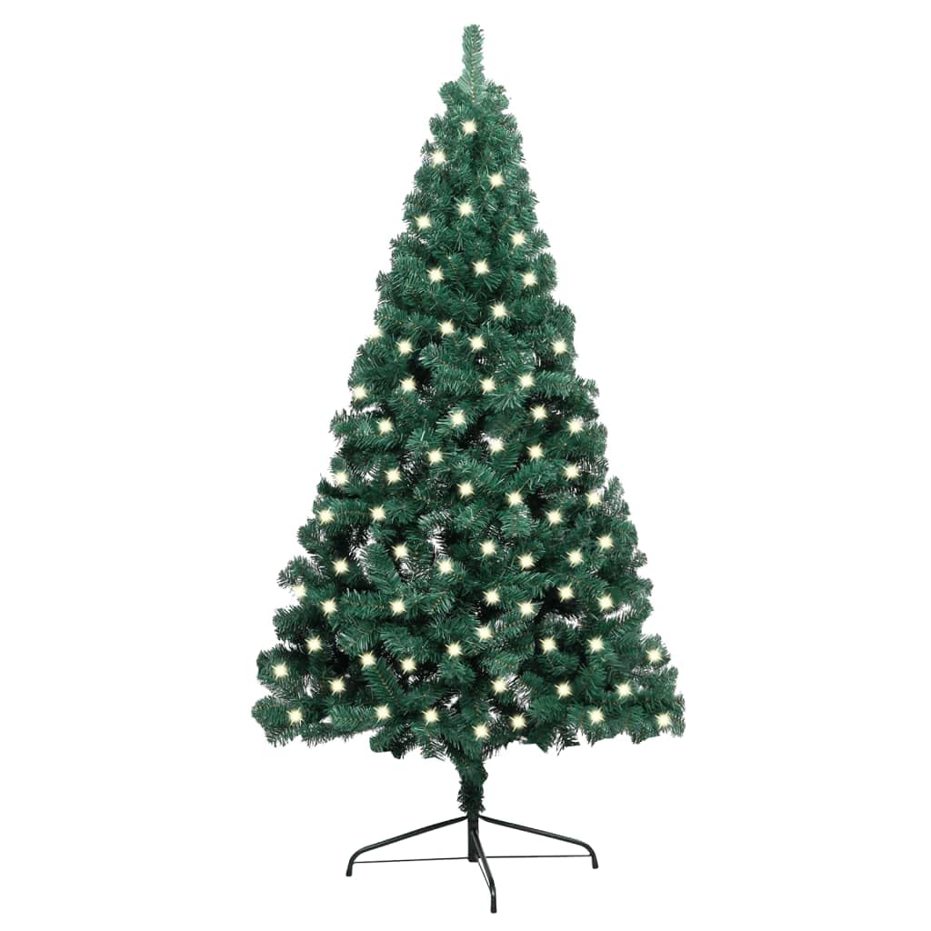 vidaXL Artificial Half Christmas Tree with LED Lights - Green PVC Wall-Saving Christmas Decoration with Stand - Reusable Holiday Home Decor