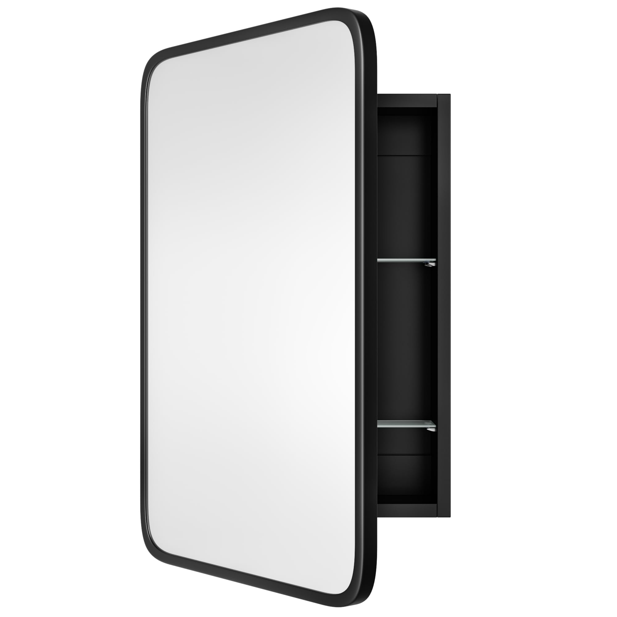 AGDULL Vintage-Style Bathroom Wood Black Cabinet with 16.5x24 Black Metal Frame Curved Mirror, Recessed Medicine Cabinet, Ba
