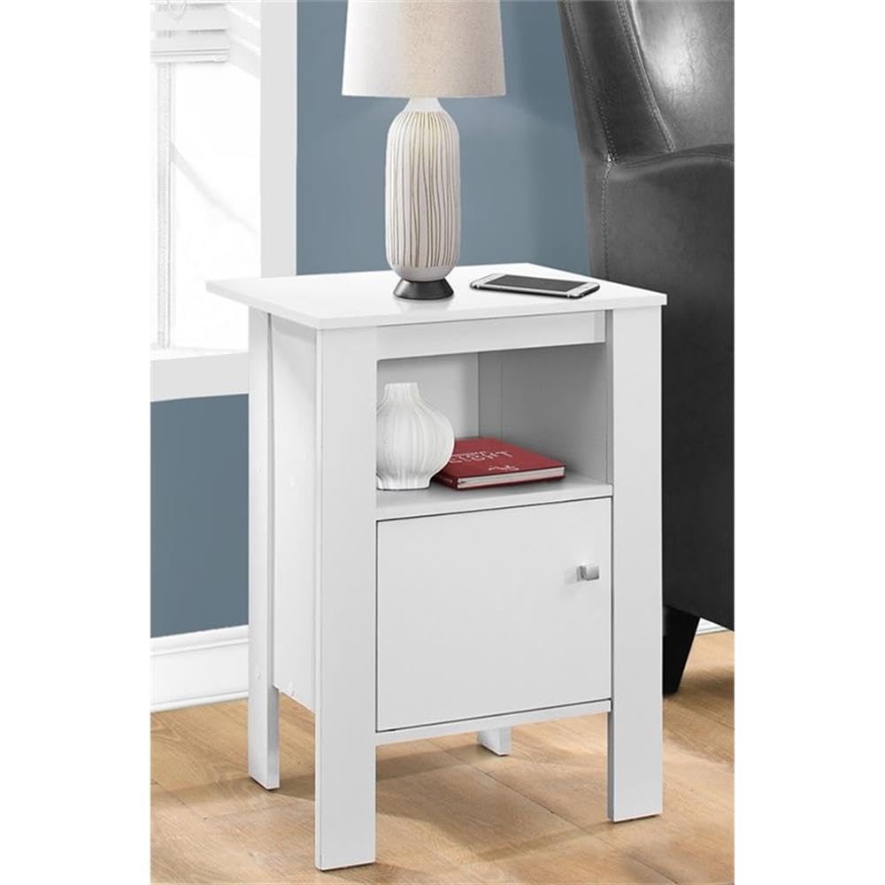 Monarch Specialties Accent Table-White Night Stand With Storage, 17.25&quot; L X 14&quot; D X 24.25&quot; H