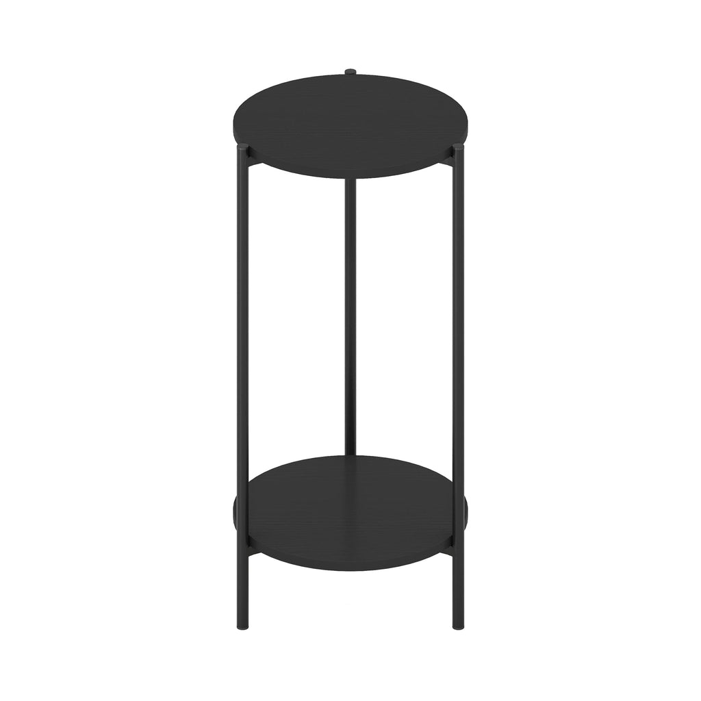 Furinno Besi 2-Tier Modern Tall Round Side End Table With Sturdy Metal Legs, 11.57 (W) X 8.16 (H) X 4.36 (D) Inches, Americano