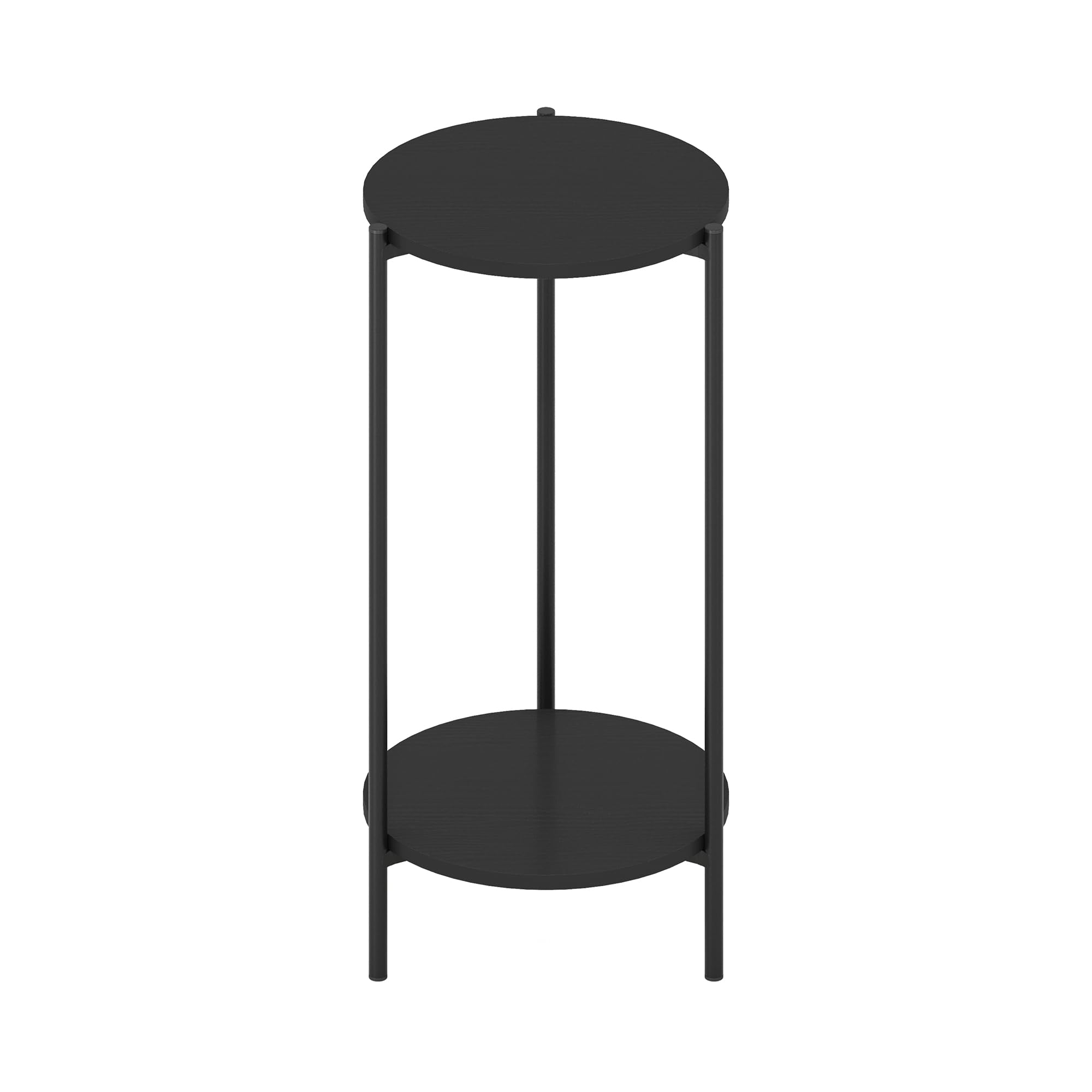 Furinno Besi 2-Tier Modern Tall Round Side End Table With Sturdy Metal Legs, 11.57 (W) X 8.16 (H) X 4.36 (D) Inches, Americano